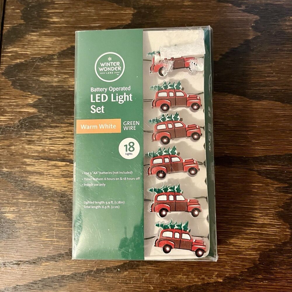 Winter Wonder Lane Battery Operated LED Light Set Red Car 18 Lights Warm NEW